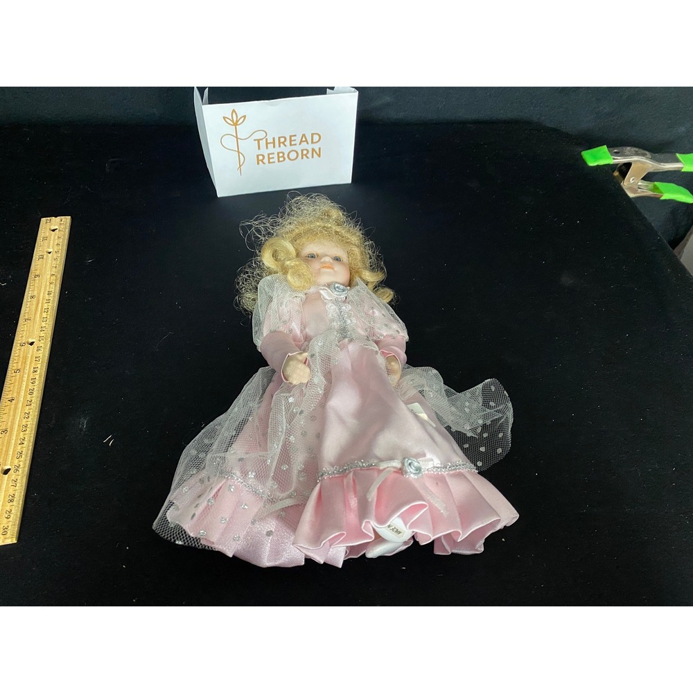 Vintage Porcelain Doll Pink Lace Gown Victorian Style Collectible‎ Toy Gift